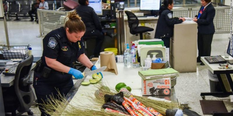 DULLES, VA - APRIL 19:
Valerie Woo, an Agriculture Specialist with Customs and Border Protection (CBP), examines mangoes for signs of mango weevils as the fruits were found in luggage aboard an incoming international flight at Dulles International Airport on Thursday, April 19, 2018, in Dulles, VA.  CBP searches for inadmissible agriculture to prevent animal and plant diseases, and insect pest hitchhikers, from threatening US agriculture industries.
(Photo by Jahi Chikwendiu/The Washington Post)