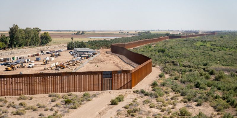 Construction continues on new border wall system project near Yuma, AZ.  Recently constructed border wall near Yuma, Arizona on June 3, 2020. CBP photo by Jerry Glaser.